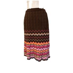 Y2K Studio G Zig Zag Brown Pink Orange Skirt Pull On Missoni Style Skirt S